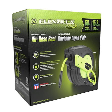 Flexzilla Enclosed Plastic Retractable Air Hose Reel, 3/8in x 50ft L8251FZP